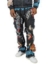 Load image into Gallery viewer, F1755 Brave Heart Tapestry Stacked Pants - Black
