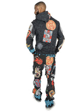 Load image into Gallery viewer, F1755 Brave Heart Tapestry Stacked Pants - Black
