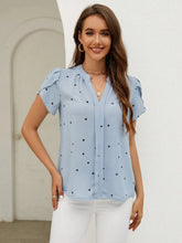 Load image into Gallery viewer, Women's V-Neck Heart Print Blouse – Petal Sleeve Pleated Front Elegant Top
