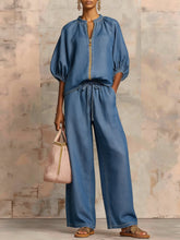 Load image into Gallery viewer, Women's Casual Loose Zipper Round Neck Wide-Leg Pants Set
