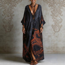 Load image into Gallery viewer, Women's Dragon Print Deep V-Neck Maxi Dress Beach Cover-Up
