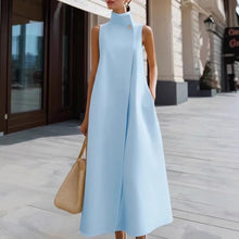Load image into Gallery viewer, Elegant Sleeveless Long Dress – Stand Collar Office &amp; Casual Dress
