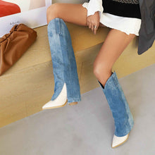 Load image into Gallery viewer, Denim Knee-Length Boots: Super High Wood Heel
