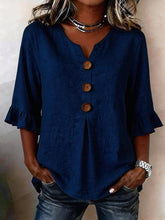 Load image into Gallery viewer, Women's Cotton Linen V-Neck Button-Up Blouse — Summer Casual Top
