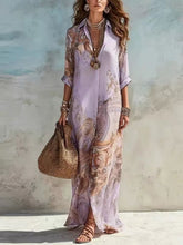 Load image into Gallery viewer, Chiffon Digital Print Vintage Flowy Midi Dress – Women's Button-Front Sundress

