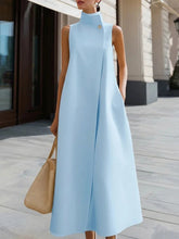 Load image into Gallery viewer, Elegant Sleeveless Long Dress – Stand Collar Office &amp; Casual Dress
