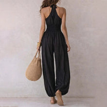 Load image into Gallery viewer, Women's Halter Neck Sleeveless Jumpsuit | Slim Casual Wide-Leg Jumpsuit in Black

