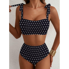 Load image into Gallery viewer, Tie-Shoulder Striped High-Waisted Bikini Set – Two-Piece Swimsuit for Women
