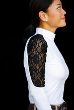 Load image into Gallery viewer, White/ Black lace longsleeve zip front
