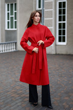 Load image into Gallery viewer, Band Collar Wool Blend Coat in Autumn Red
