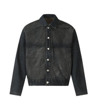 Load image into Gallery viewer, NOIR PATCHWORK WAXED DENIM JACKET
