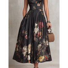 Load image into Gallery viewer, Women's Black 3D Floral Print Mandarin Collar Sleeveless Maxi Dress
