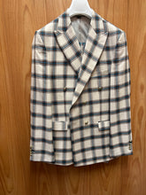 Load image into Gallery viewer, Moda Color 100% Wool Turkish Cream/Brown/Turquoise Double Breasted Slim Fit Suit with gold buttons
