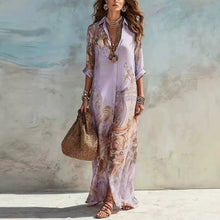 Load image into Gallery viewer, Chiffon Digital Print Vintage Flowy Midi Dress – Women's Button-Front Sundress
