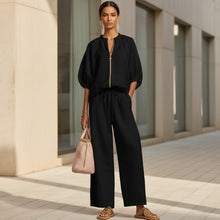Load image into Gallery viewer, Women's Casual Loose Zipper Round Neck Wide-Leg Pants Set
