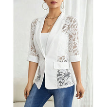 Load image into Gallery viewer, Women's Lace Patchwork Blazer | Three-Quarter Sleeve One-Button Suit Jacket in White &amp; Black

