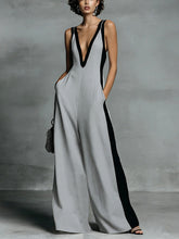 Load image into Gallery viewer, Women's Color-Block Sleeveless V-Neck Wide-Leg Jumpsuit – French Style Long Pants
