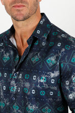 Load image into Gallery viewer, Mens Modern Fit Stretch Foiled Shirt - Navy
