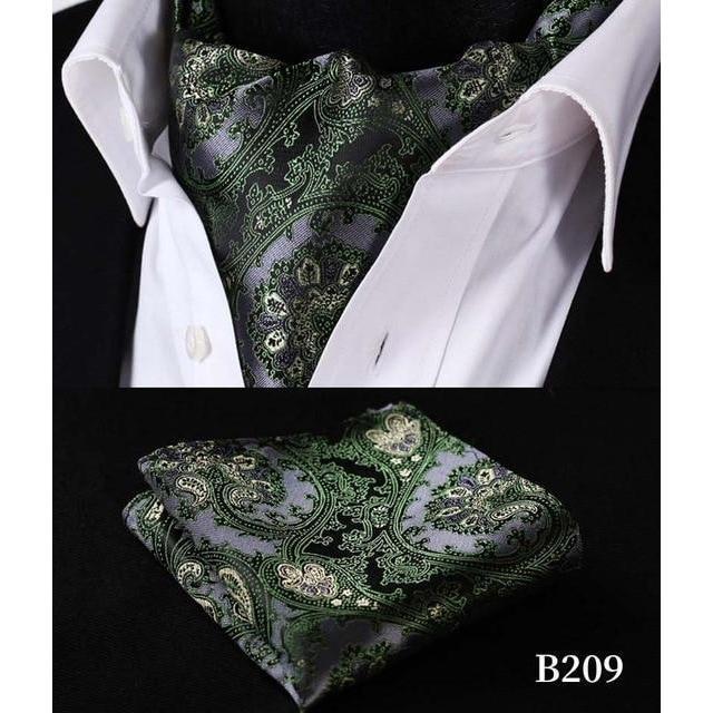 Forest Green Paisley Silk Ascot/Cravat Tie & Handkerchief