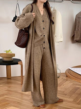 Load image into Gallery viewer, Casual Knitted Long Jacket&amp;Vest&amp;Pants 3 Pieces Suit
