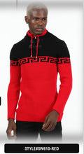 Load image into Gallery viewer, Suslo Couture Men&#39;s Black &amp; Red Pullover Sweater | Meander Print
