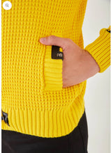 Load image into Gallery viewer, Lagos Red Men&#39;s Yellow Button Up Sweater | Meander Print
