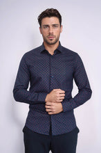 Load image into Gallery viewer, Men’s Navy Shirt with Minimal Red Pattern – Wessi
