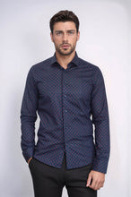 Load image into Gallery viewer, Men’s Navy Shirt with Minimal Red Pattern – Wessi
