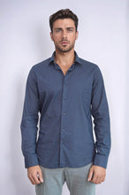 Load image into Gallery viewer, Dark Blue Tiny Check Patterned Slim Fit Shirt - Wessi
