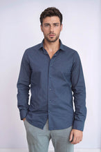 Load image into Gallery viewer, Dark Blue Tiny Check Patterned Slim Fit Shirt - Wessi
