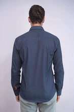 Load image into Gallery viewer, Dark Blue Tiny Check Patterned Slim Fit Shirt - Wessi
