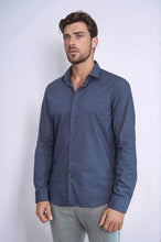 Load image into Gallery viewer, Dark Blue Tiny Check Patterned Slim Fit Shirt - Wessi
