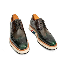 Load image into Gallery viewer, Green &amp; Brown Brogues with Thick Heel
