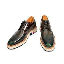 Load image into Gallery viewer, Green &amp; Brown Brogues with Thick Heel
