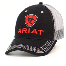 Load image into Gallery viewer, ARIAT Red Embroidered Shield (Black/Grey) - Trucker Cap
