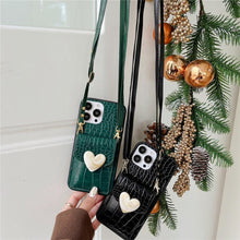 Load image into Gallery viewer, Attractive Luxury Love Black Lanyard Phone Case for iPhone 12 13 Mini 7 8 Plus 11 Pro Max X XS XR Cover Handbag Case with Card Holder Lanyard Adjustable Strap Cover For iPhone
