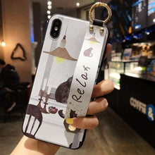 Load image into Gallery viewer, Cartoon Cute Cat Wrist Strap Soft Phone Case For Iphone 13 11 12 14 Pro Max X Xr Xs Max Se 2020 7 8 Plus 14plus Holder Cover Thanksgiving Cute Cats Silicone Case For Iphone
