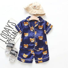 Load image into Gallery viewer, Luxury Modern Children's Pajamas Set Baby Suit Toddler Boys and Girls Ice Silk Satin Cartoon Printing Tops Pants Set Home Wear pajams for Kids
