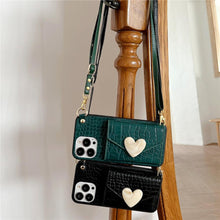 Load image into Gallery viewer, Attractive Luxury Love Black Lanyard Phone Case for iPhone 12 13 Mini 7 8 Plus 11 Pro Max X XS XR Cover Handbag Case with Card Holder Lanyard Adjustable Strap Cover For iPhone
