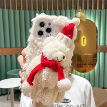 Load image into Gallery viewer, Cute Fluffy Santa 3D Teddy Bear Plush Christmas Case For Iphone 13 12 11 Pro Xs Max X Xr 7 8 Plus Se3 Shockproof Soft Cover  Super Soft Winter Warm Funny Rabbit Ears Faux Fur Plush Fluffy Cover
