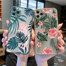 Load image into Gallery viewer, Green Leaves Plant Flower Phone Case for iphone 11 12 13 14 Pro Max Hard Back Shockproof Cover Floral Tropical Design with Slim Glossy Green Palm Leaves Pattern Case
