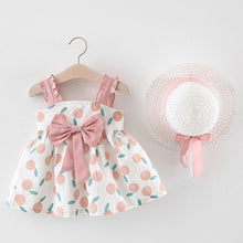 Load image into Gallery viewer, Luxury Modern Baby Girls Dresses With Hat 2pcs Clothes Sets Kids Clothes Baby Sleeveless Dress Print Floral Fruit Design Style
