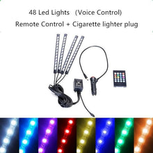 Load image into Gallery viewer, Interior Car Lights LED Car Strip Lights with Two-Line Waterproof Design RGB LED Strip Light With USB Wireless Remote Music Control Multiple Modes and Music Sync Under Dash Car Lighting with Car Charger, DC 12V
