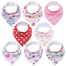 Load image into Gallery viewer, 8PCS/SET Comfortable Colorful 100% Organic Cotton Adjustable Snaps Bandana Saliva Bibs For Baby Boys &amp; Girls Kids
