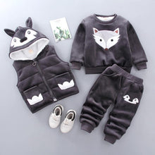 Load image into Gallery viewer, Baby Clothes Winter Thick And Warm Three-piece Cartoon Bear And Fox Printed Sweater Hooded Baby Girl Clothing Set Sweater and Pants
