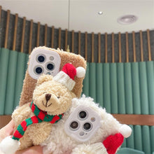 Load image into Gallery viewer, Cute Fluffy Santa 3D Teddy Bear Plush Christmas Case For Iphone 13 12 11 Pro Xs Max X Xr 7 8 Plus Se3 Shockproof Soft Cover  Super Soft Winter Warm Funny Rabbit Ears Faux Fur Plush Fluffy Cover
