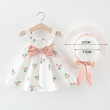 Load image into Gallery viewer, Luxury Modern Baby Girls Dresses With Hat 2pcs Clothes Sets Kids Clothes Baby Sleeveless Dress Print Floral Fruit Design Style
