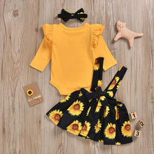 Load image into Gallery viewer, Baby Girls New Fashion Sunflower Floral Romper Toddler Dress Newborn Headband Outfits Girl Sundress Clothes Set
