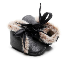Load image into Gallery viewer, Baby PU Boots Winter Anti-slip Warm First Walkers Soft Soled Booties Toddler Bowknot Lace-up Shoes

