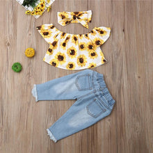 Load image into Gallery viewer, 3 Pcs Outfit Clothes Cute   Sunflower Top  Pants  Fashion Casual Suit Perfect For Baby
